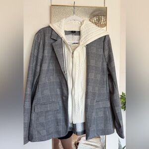 Gray Tahari Plaid Women's Blazer with White Hoodie/sweater